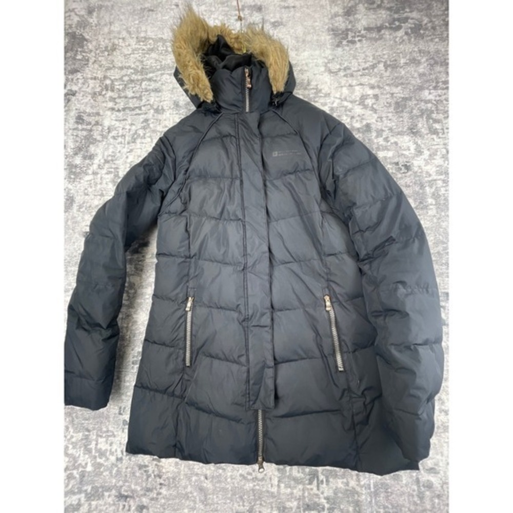 Mountain Warehouse Down Parka Women's  8 Black Puffer Coat Faux Fur‎ Hood Warm